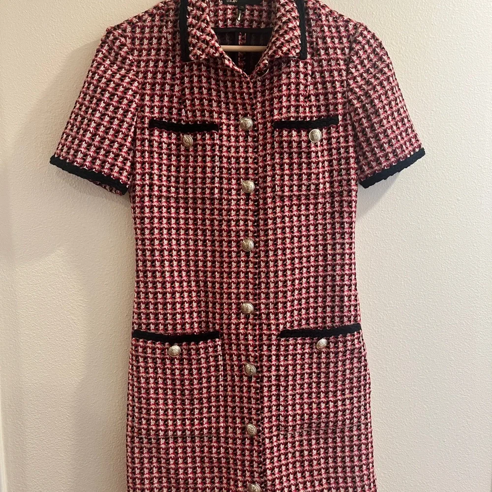 Maje Pink and Black Tweed Mini Dress - Picture 1 of 5